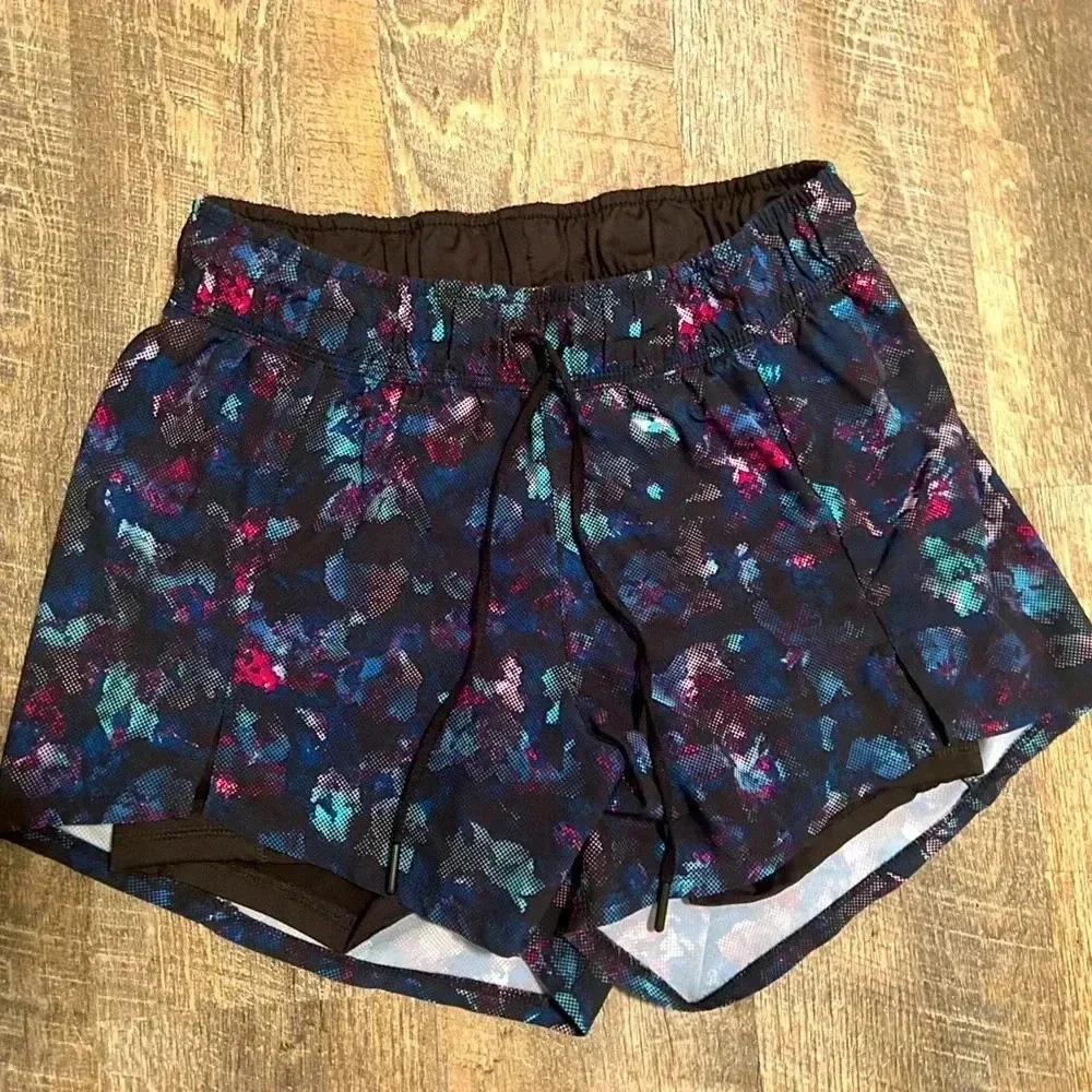 Avia Women's Athletic Shorts - Black with Multicolor Pattern